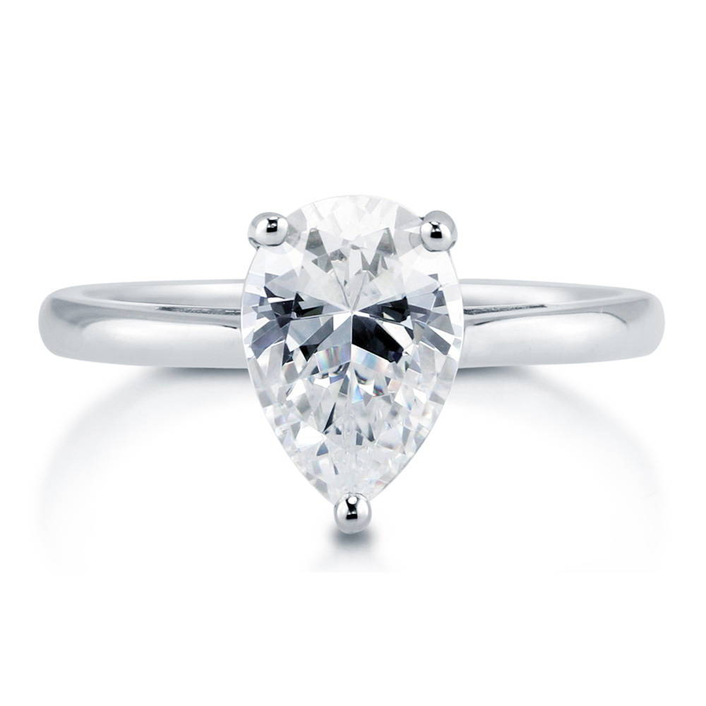 Solitaire 1.8ct Pear CZ Ring in Sterling Silver