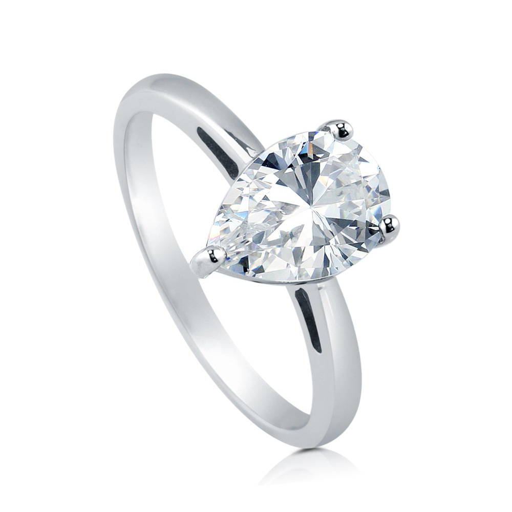 Solitaire 1.8ct Pear CZ Ring in Sterling Silver