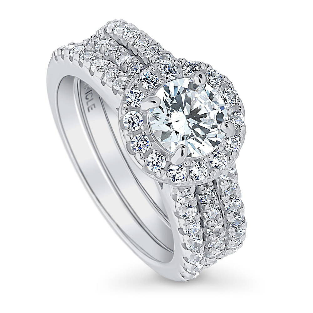Halo Round CZ Insert Ring Set in Sterling Silver