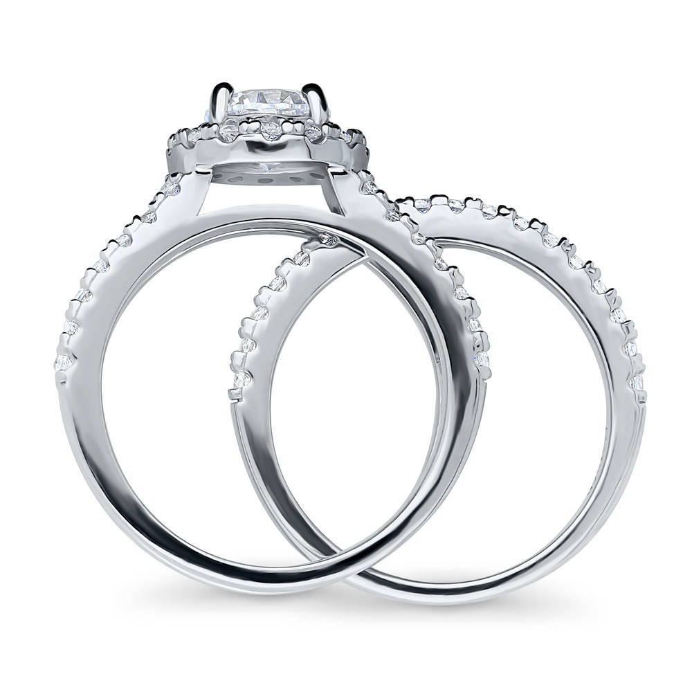 Halo Round CZ Insert Ring Set in Sterling Silver