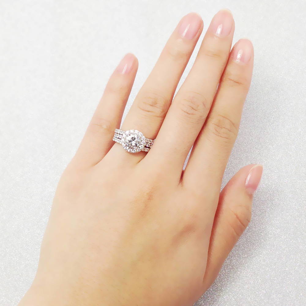 Halo Round CZ Insert Ring Set in Sterling Silver