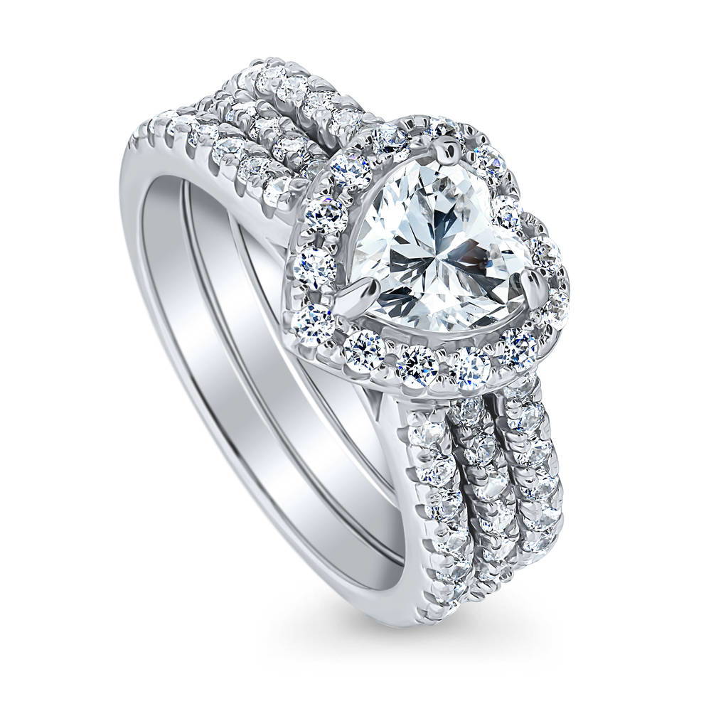 Halo Heart CZ Insert Ring Set in Sterling Silver