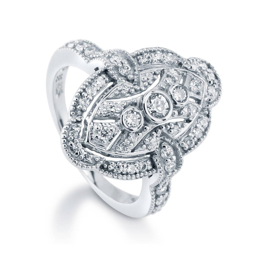 Navette Art Deco CZ Statement Ring in Sterling Silver