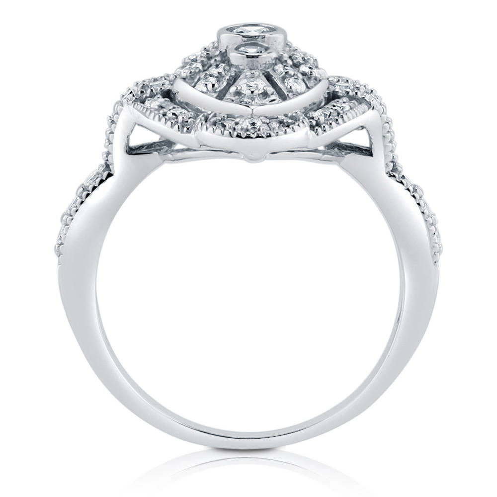 Navette Art Deco CZ Statement Ring in Sterling Silver