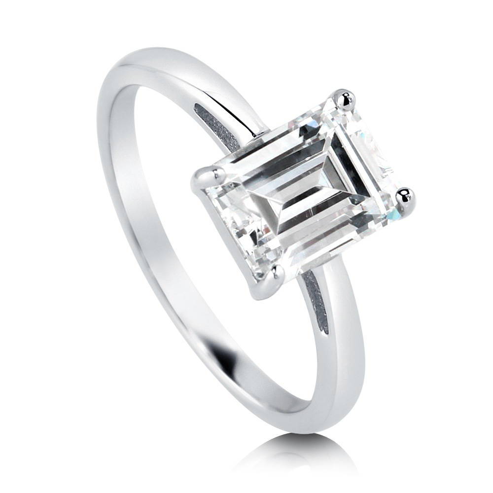 Solitaire 2.1ct Emerald Cut CZ Ring in Sterling Silver