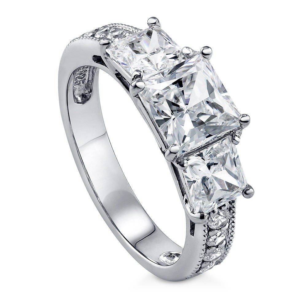 3-Stone Princess CZ Ring in Sterling Silver