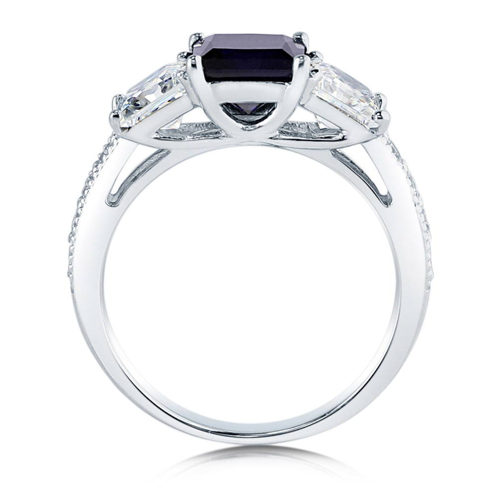 3-Stone Simulated Blue Sapphire Princess CZ Ring in Sterling Silver