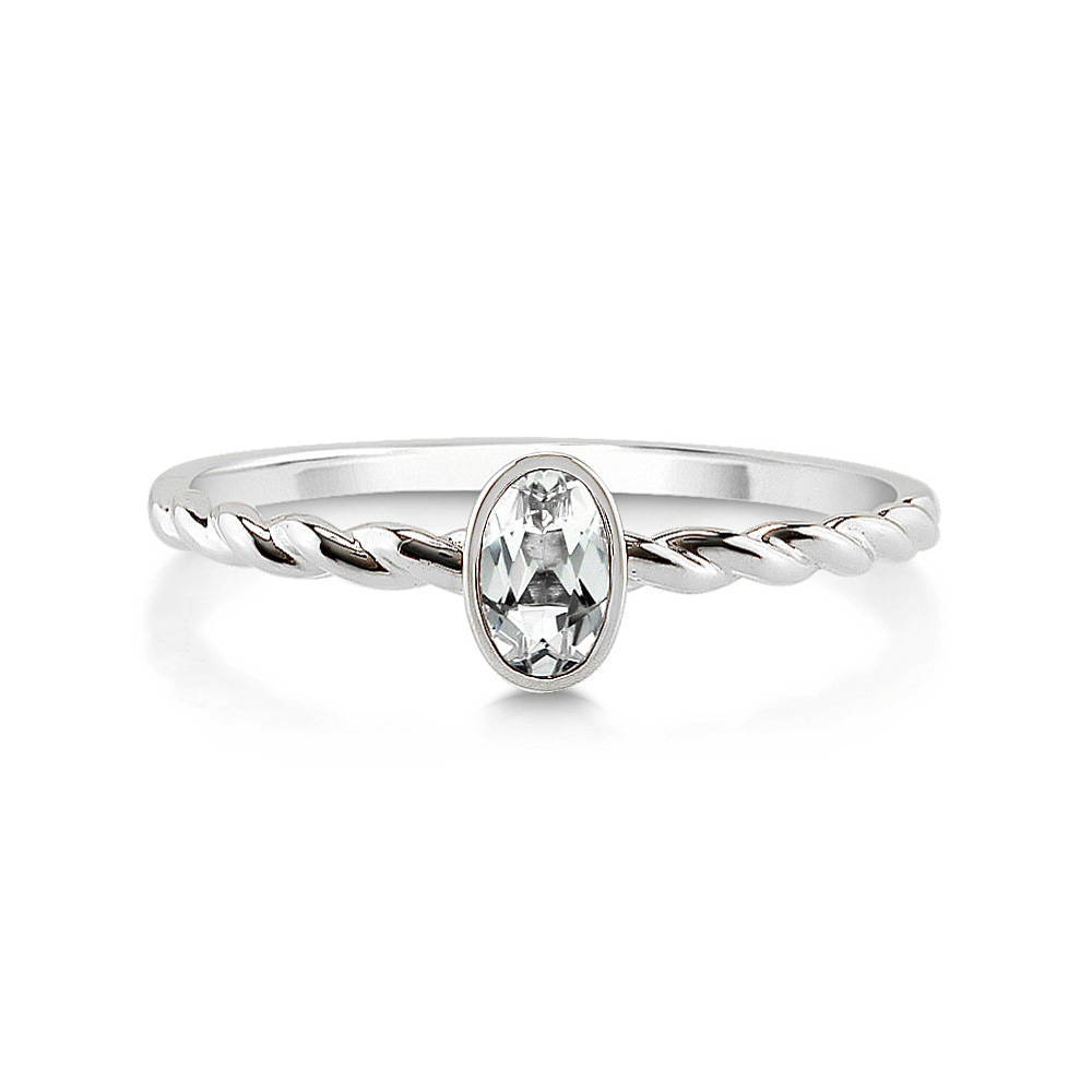 Solitaire Cable Bezel Set Oval Topaz Ring in 10K White Gold