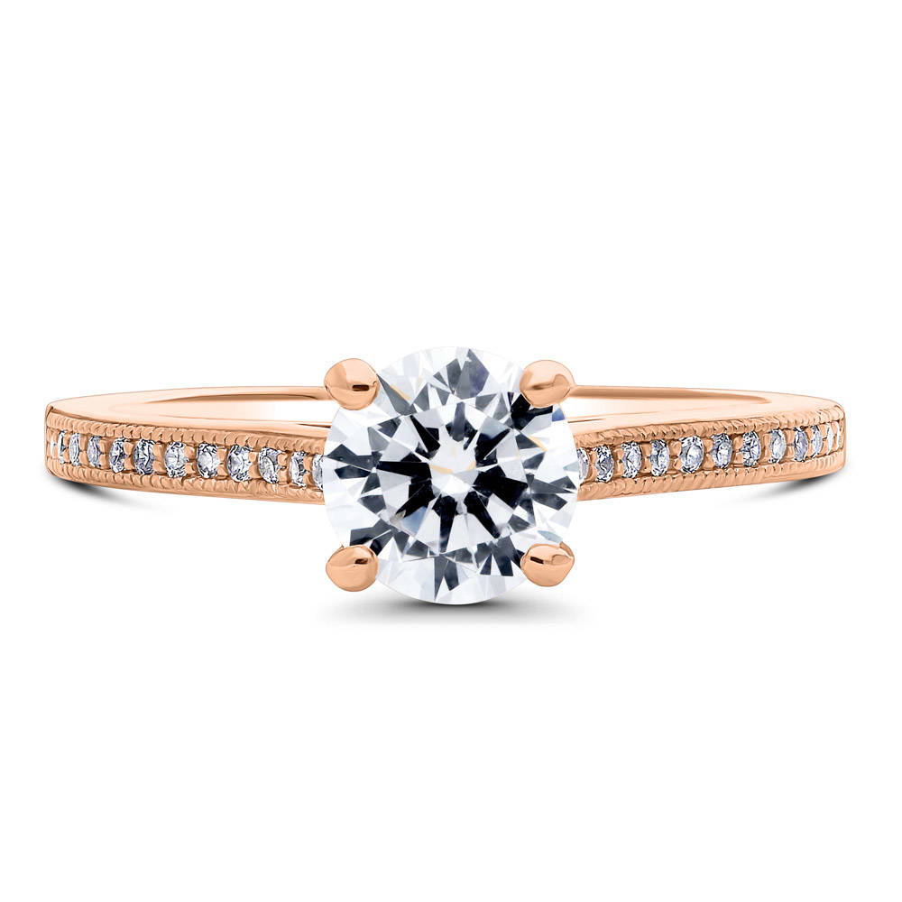 Solitaire 1ct Round CZ Ring in Rose Gold Plated Sterling Silver