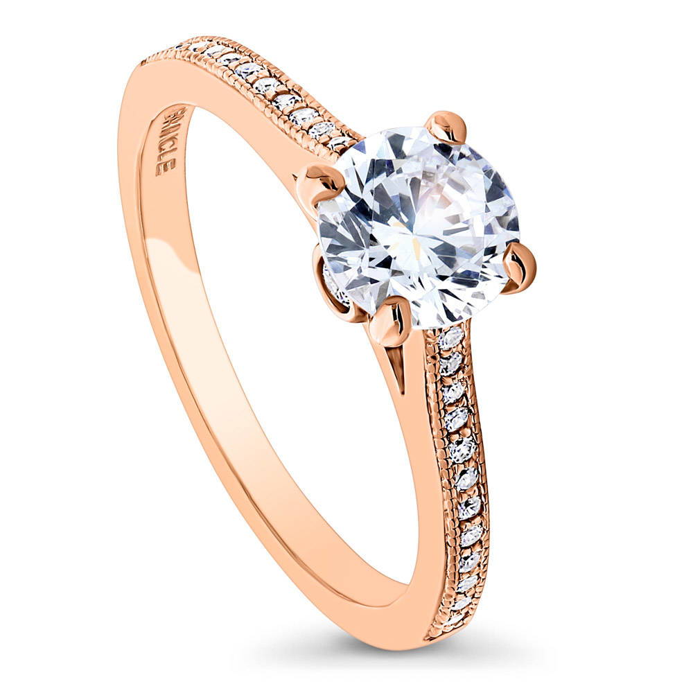 Solitaire 1ct Round CZ Ring in Rose Gold Plated Sterling Silver