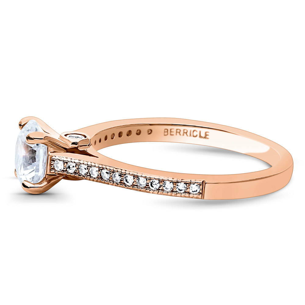 Solitaire 1ct Round CZ Ring in Rose Gold Plated Sterling Silver