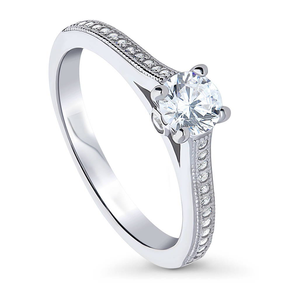 Solitaire Milgrain 0.45ct Round CZ Ring in Sterling Silver