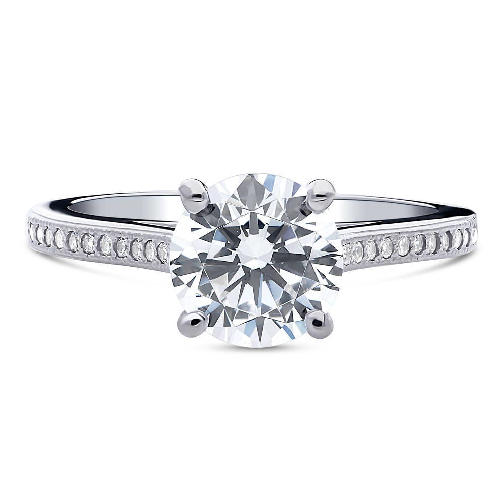 Solitaire Milgrain 2ct Round CZ Ring in Sterling Silver, 1 of 7