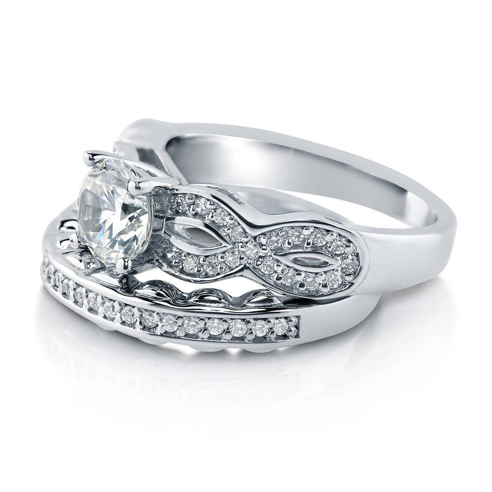 Woven Solitaire CZ Ring Set in Sterling Silver