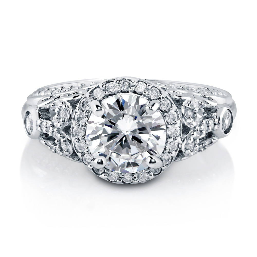 Halo Art Deco CZ Ring in Sterling Silver