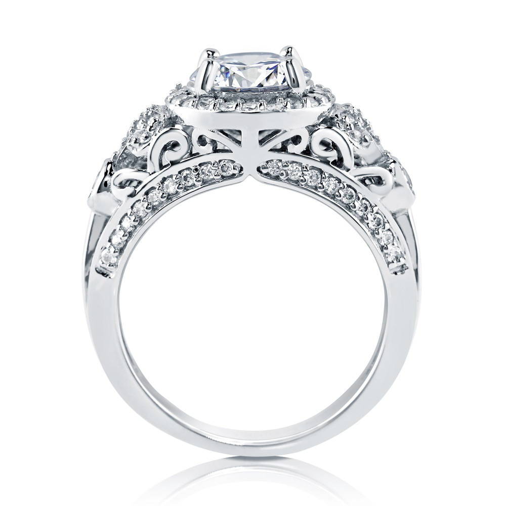 Halo Art Deco Round CZ Ring in Sterling Silver