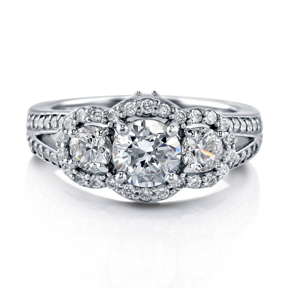 3-Stone Round CZ Split Shank Ring in Sterling Silver