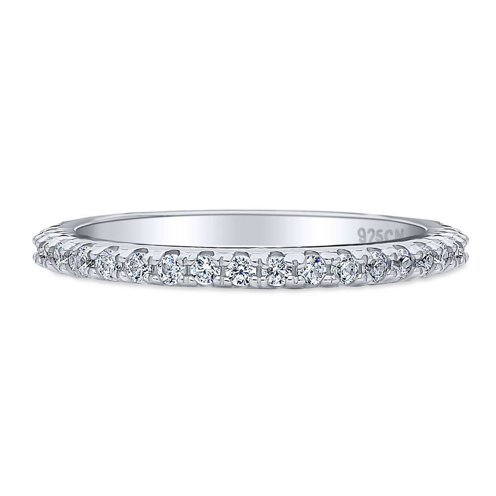 Pave Set CZ Half Eternity Ring in Sterling Silver, 1 of 8