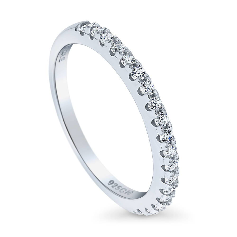 Pave Set CZ Half Eternity Ring in Sterling Silver