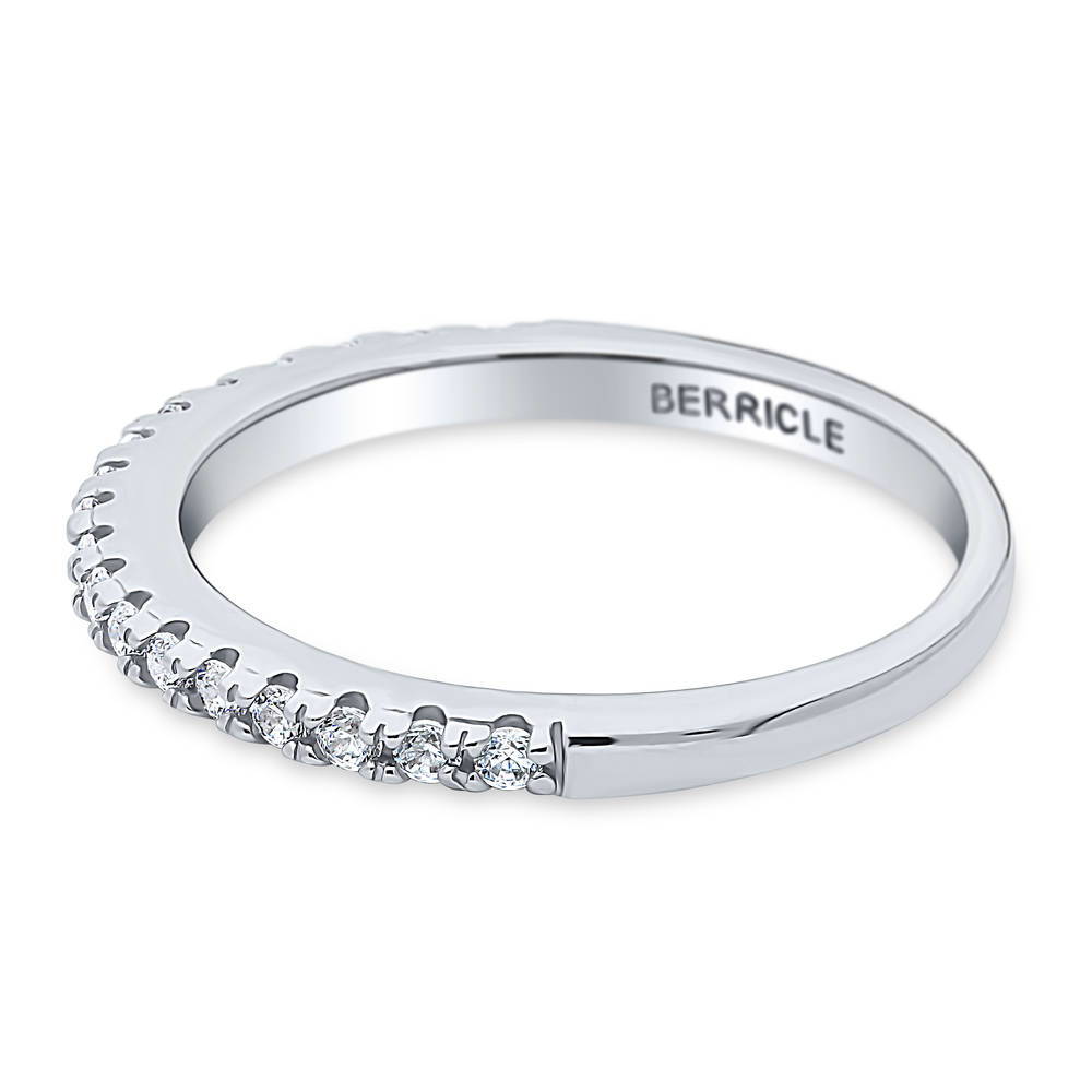 Pave Set CZ Half Eternity Ring in Sterling Silver