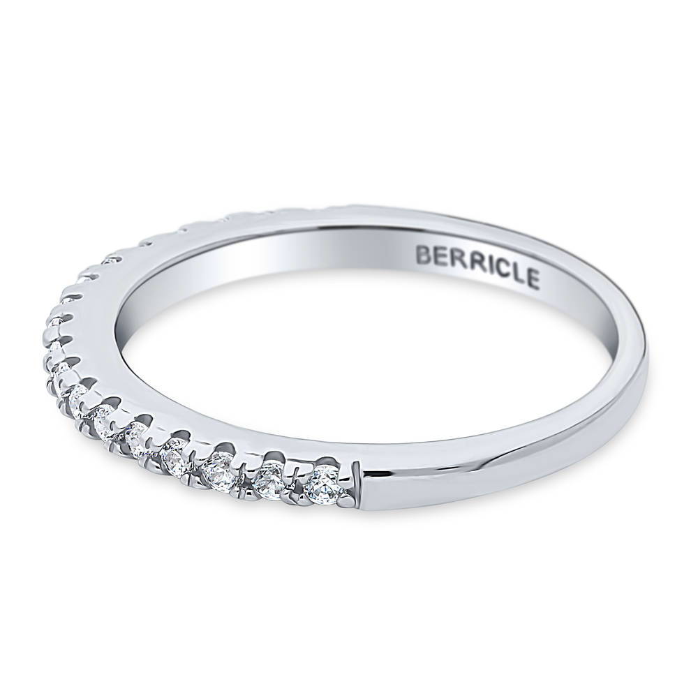 Angle view of Pave Set CZ Half Eternity Ring in Sterling Silver, 4 of 7