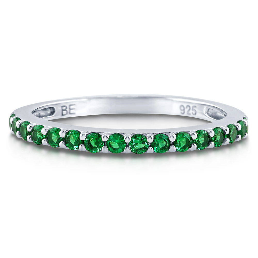 Emerald-Green Pave CZ Eternity Ring in Sterling Silver