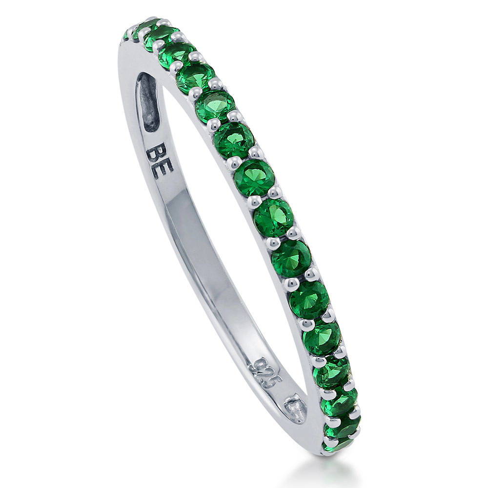 Emerald-Green Pave CZ Eternity Ring in Sterling Silver