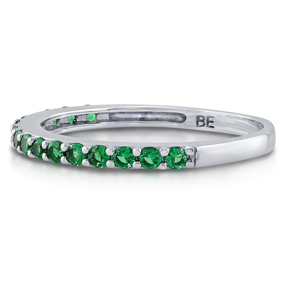 Simulated Emerald Pave Set CZ Half Eternity Ring in Sterling Silver