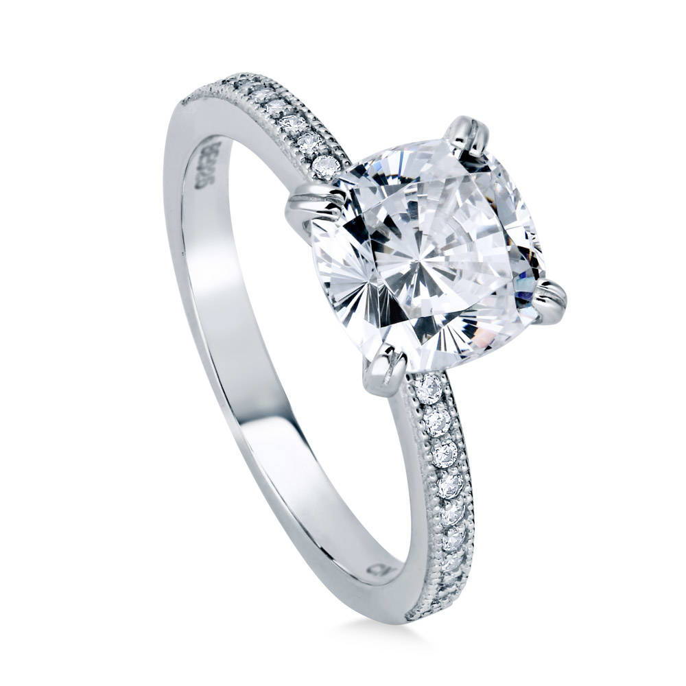 Solitaire 3ct Cushion CZ Ring in Sterling Silver