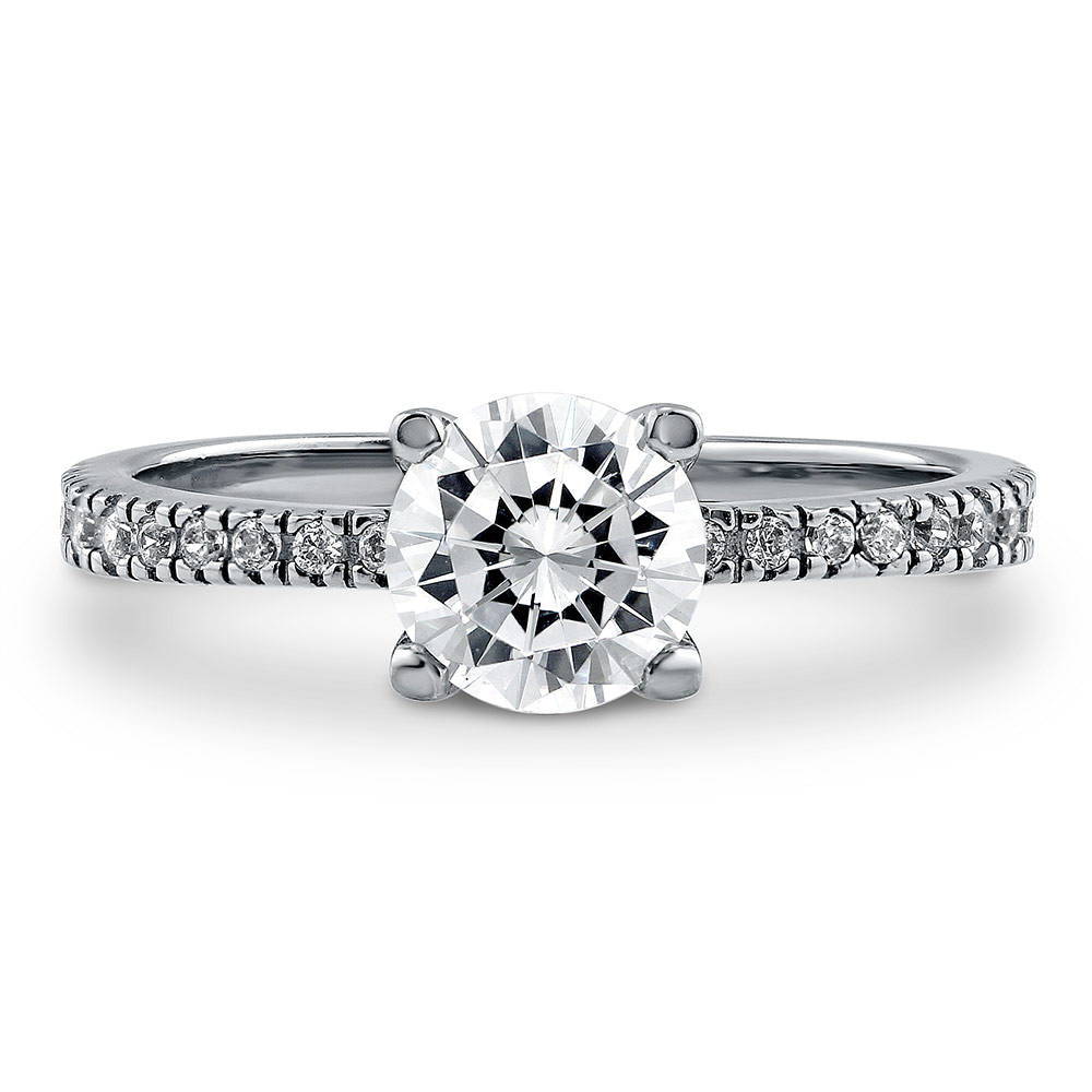 Solitaire 1ct Round CZ Ring in Sterling Silver, 1 of 8