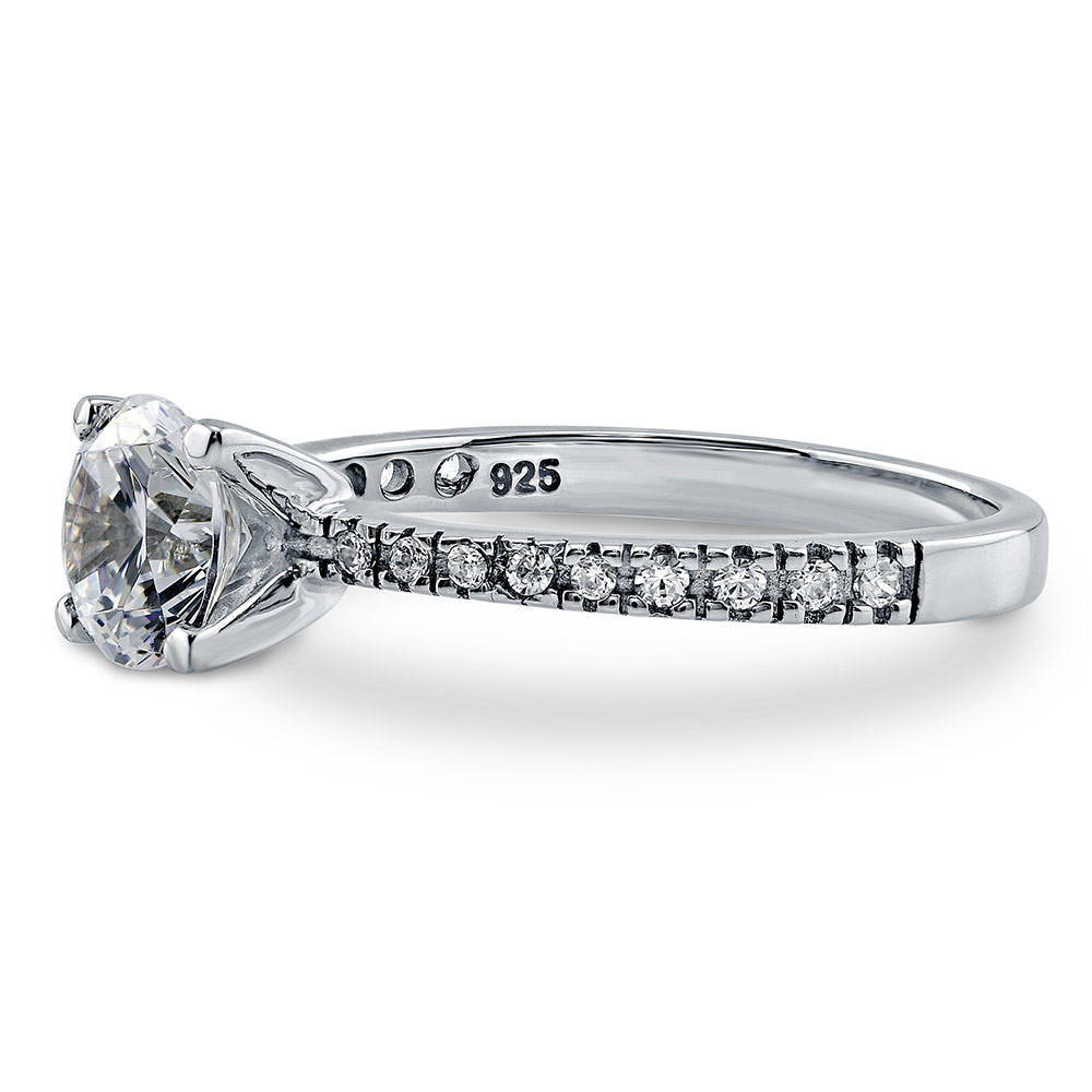 Angle view of Solitaire 1ct Round CZ Ring in Sterling Silver, 4 of 7