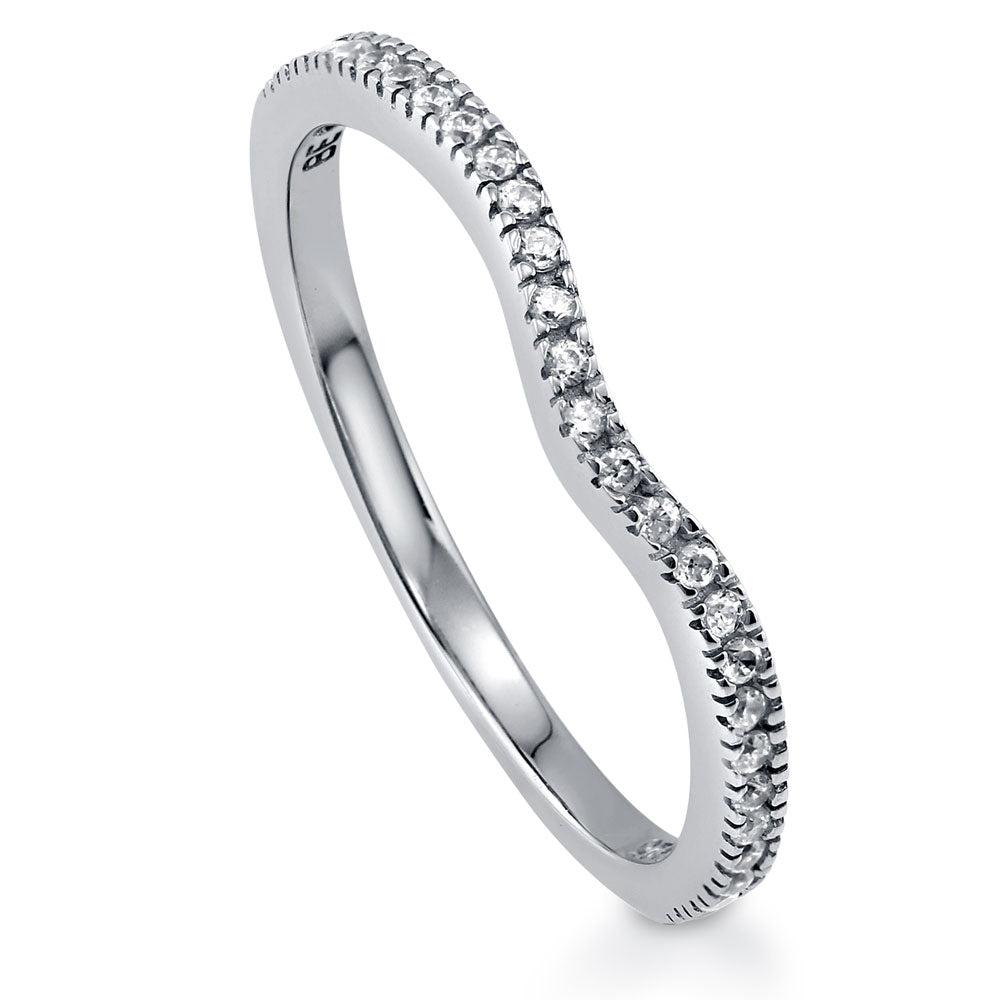 Wishbone Micro Pave Set CZ Curved Half Eternity Ring in Sterling Silver