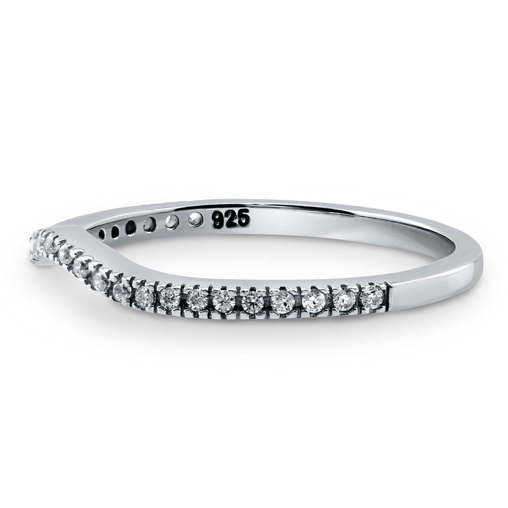 Wishbone Micro Pave Set CZ Curved Half Eternity Ring in Sterling Silver