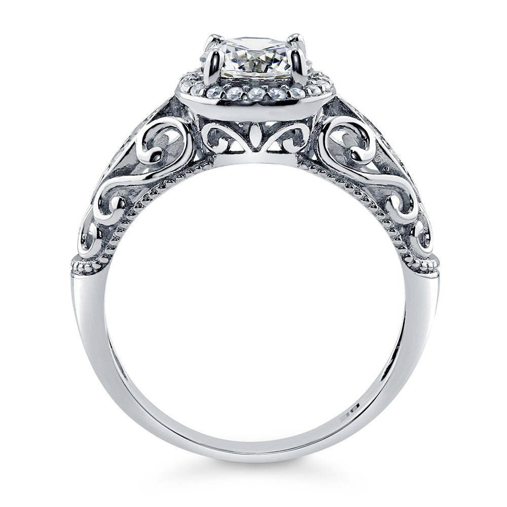 Halo Art Deco Round CZ Ring in Sterling Silver