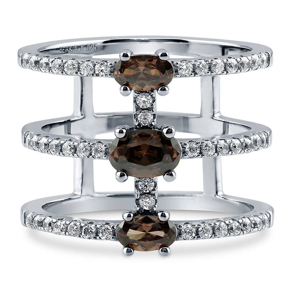 Open Bar Brown CZ Ring in Sterling Silver, 1 of 5