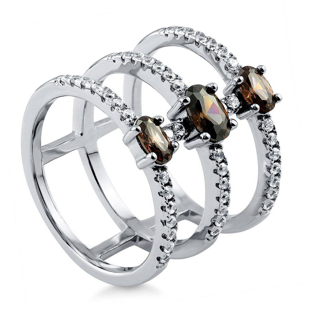 Front view of Open Bar Brown CZ Ring in Sterling Silver, 3 of 5
