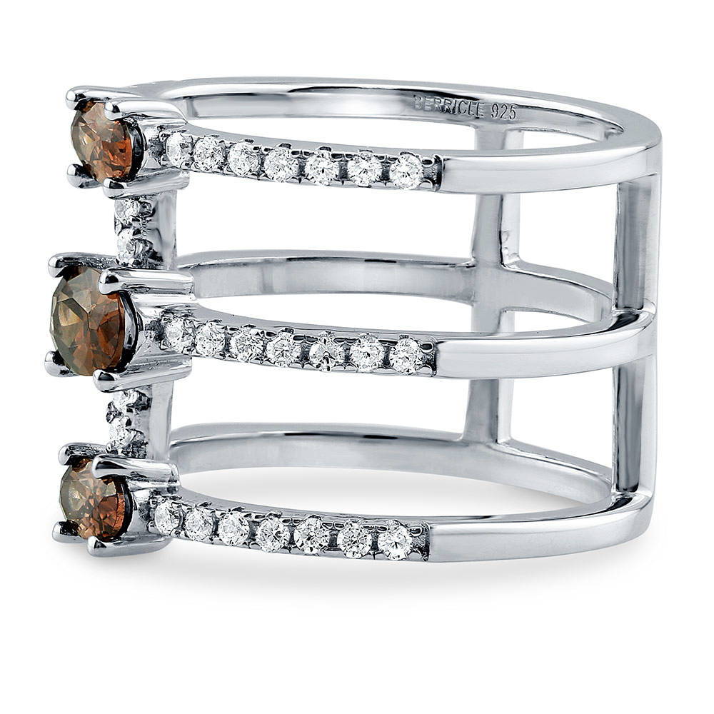 Angle view of Open Bar Brown CZ Ring in Sterling Silver, 4 of 5