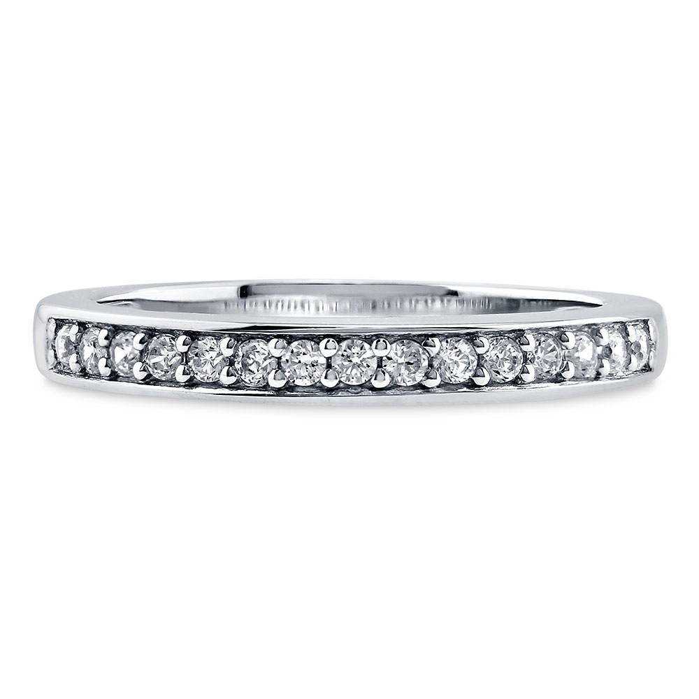 Pave Set CZ Half Eternity Ring in Sterling Silver