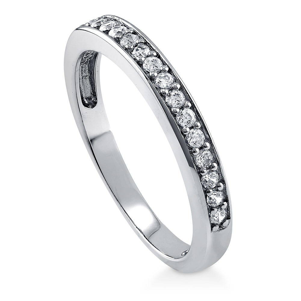 Pave Set CZ Half Eternity Ring in Sterling Silver