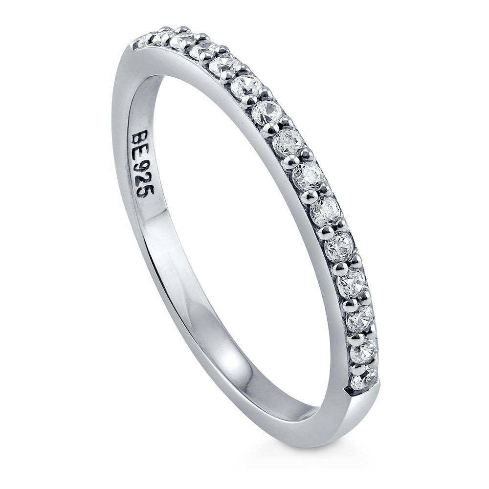 Pave Set CZ Half Eternity Ring in Sterling Silver