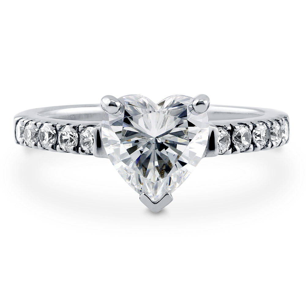 Solitaire Heart 1.7ct Heart CZ Ring in Sterling Silver