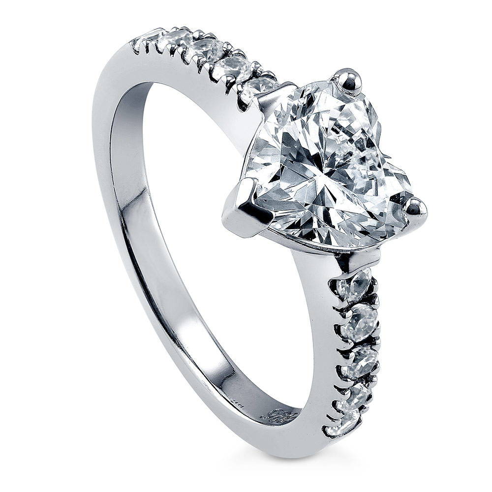 Solitaire Heart 1.7ct CZ Ring in Sterling Silver