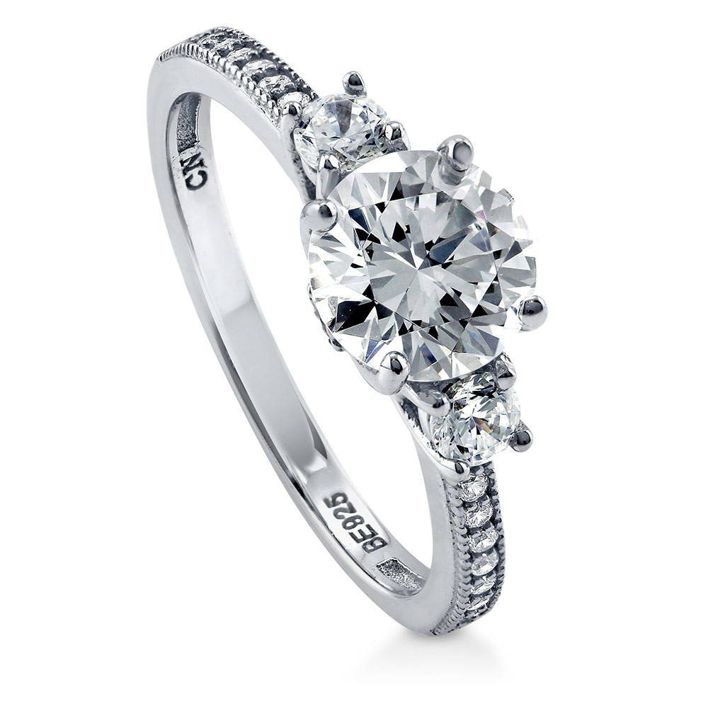 3-Stone Round CZ Ring in Sterling Silver