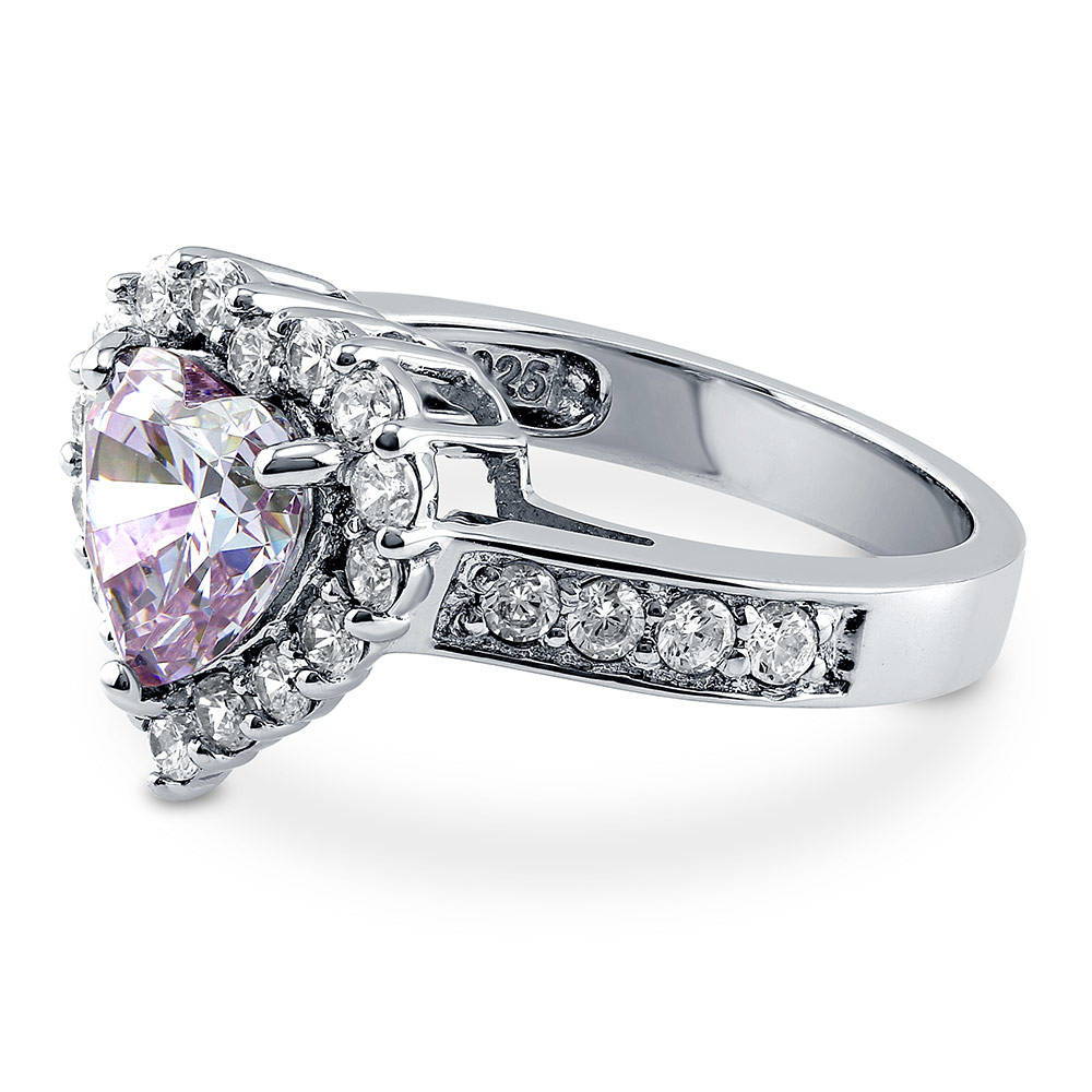 Halo Heart Purple Heart CZ Ring in Sterling Silver