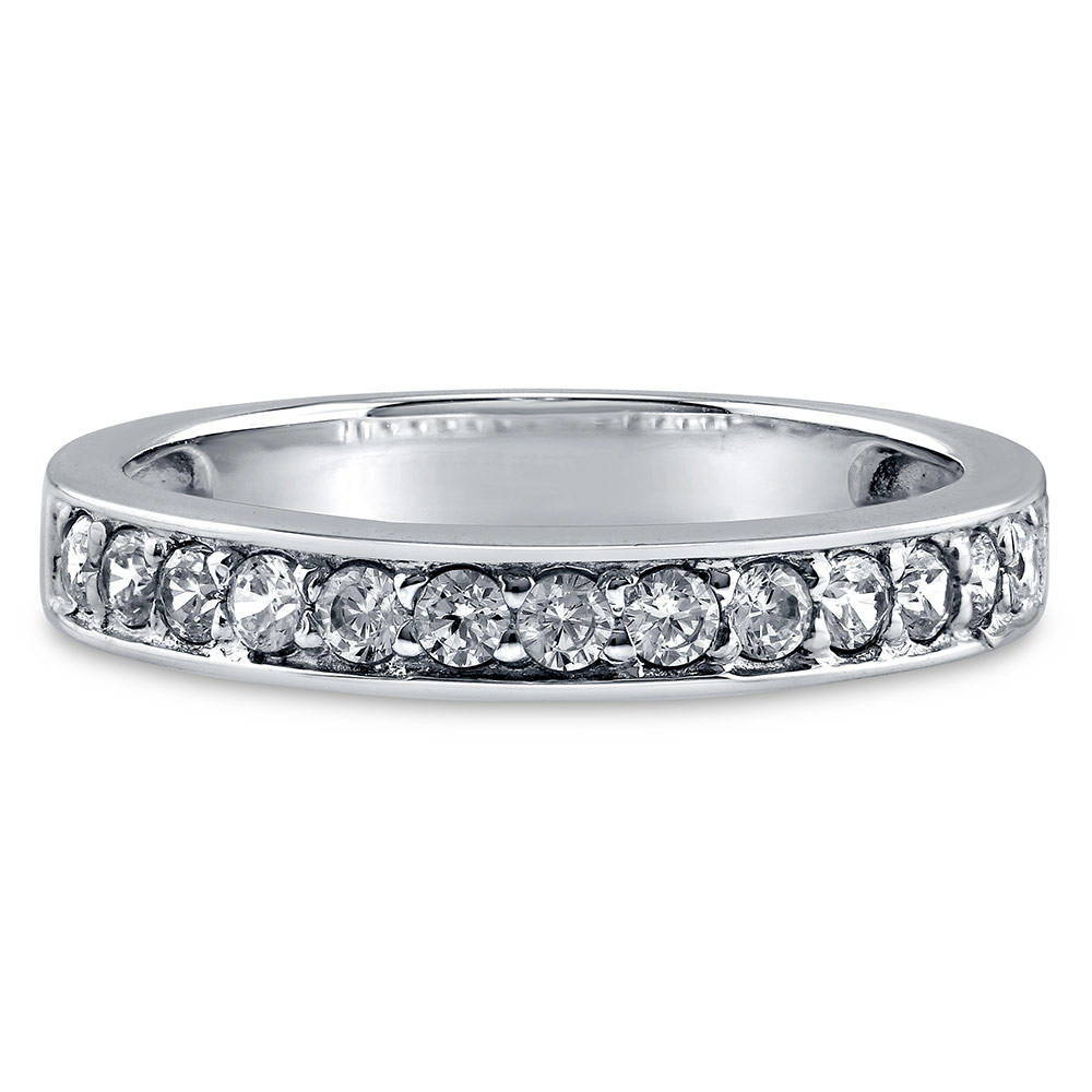 Pave Set CZ Half Eternity Ring in Sterling Silver