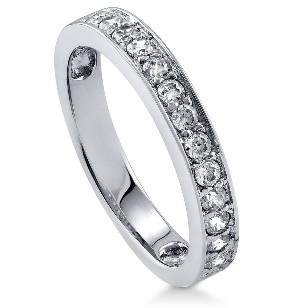 Pave Set CZ Half Eternity Ring in Sterling Silver