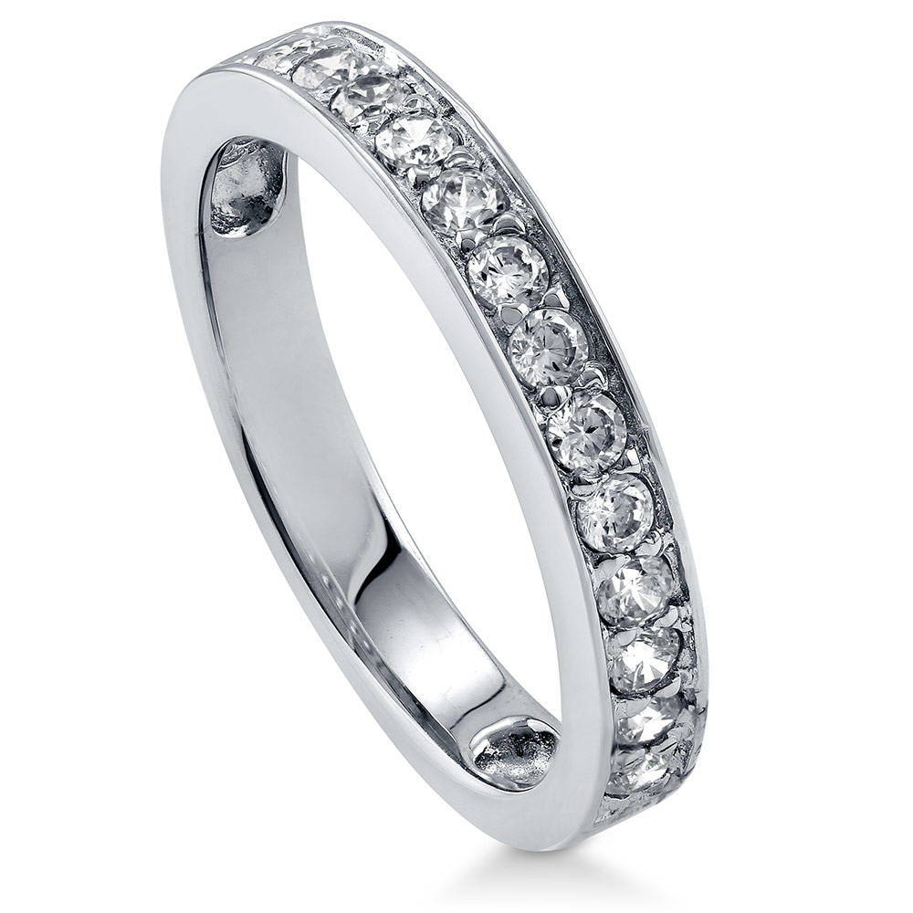 Front view of Pave Set CZ Half Eternity Ring in Sterling Silver, 3 of 5