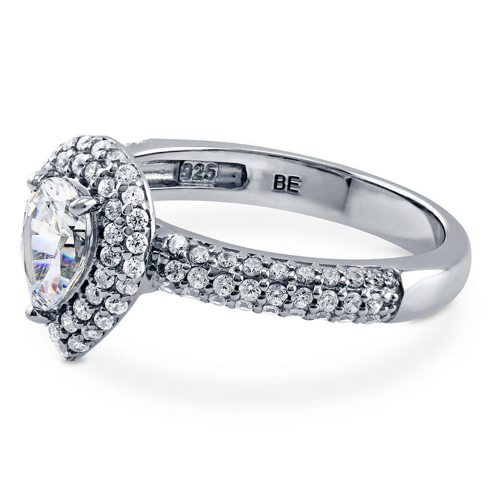 Halo Pear Cut CZ Ring in Sterling Silver
