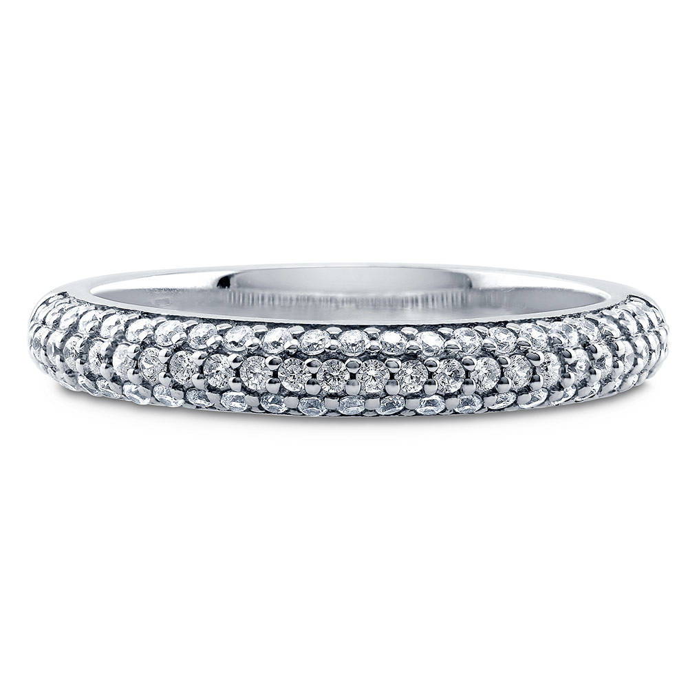 Pave Set CZ Half Eternity Ring in Sterling Silver