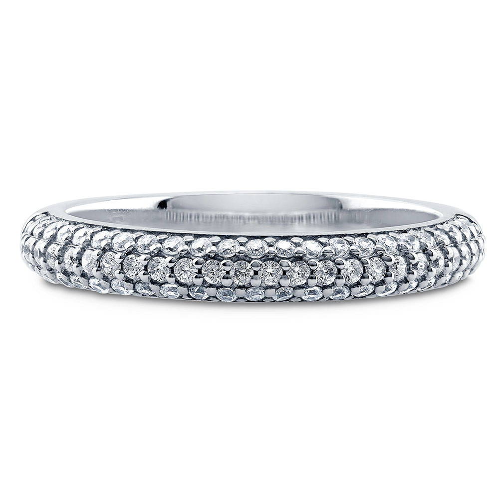 Pave Set CZ Half Eternity Ring in Sterling Silver, 1 of 5